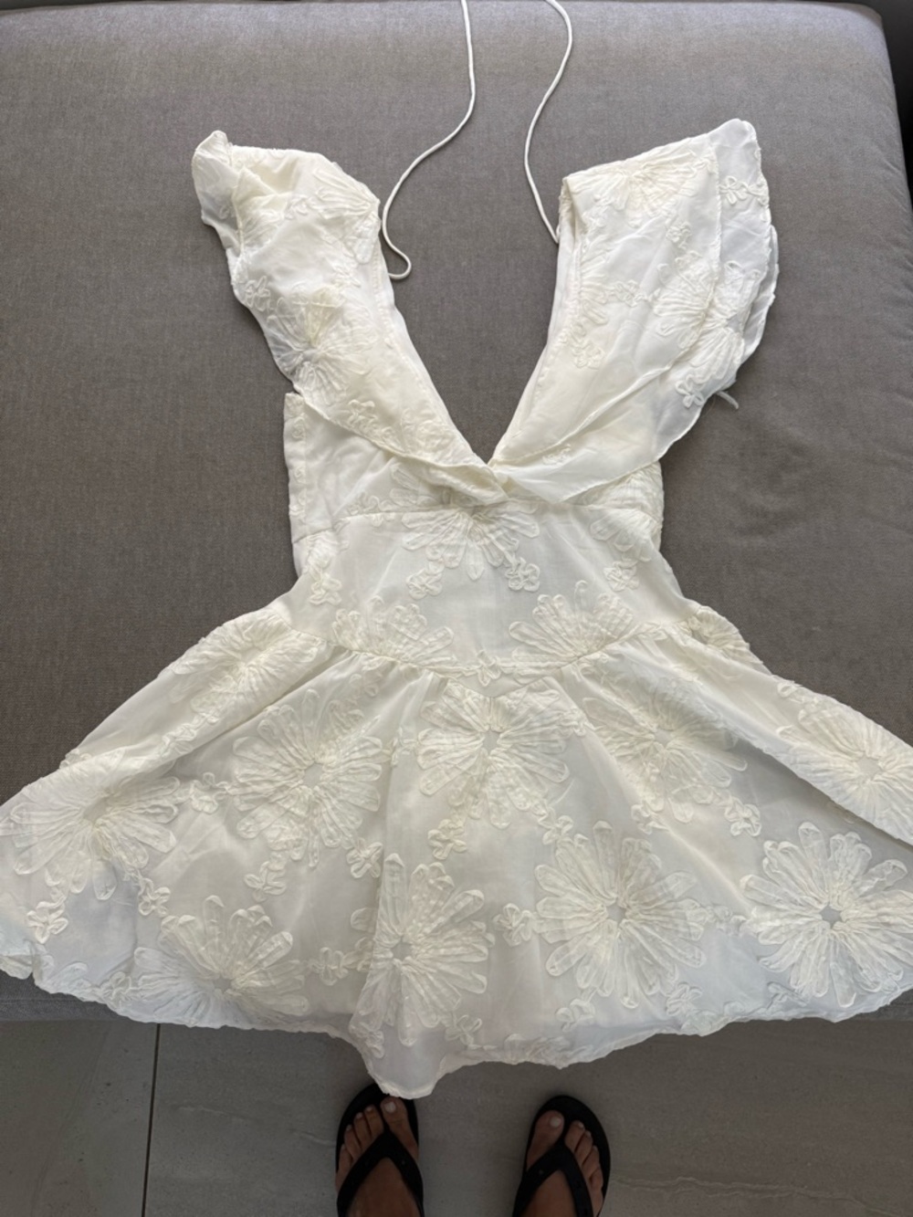Angel Biba White Gauze Dress with Black Label Detail